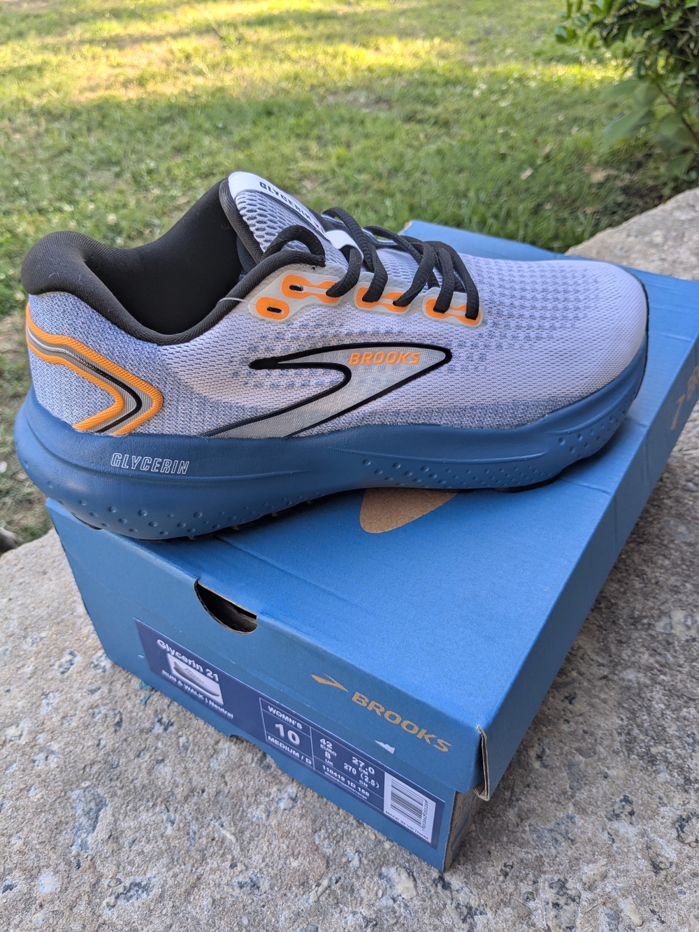 Brooks Men's Glycerin Running Shoes - Light Gray with Orange Accents